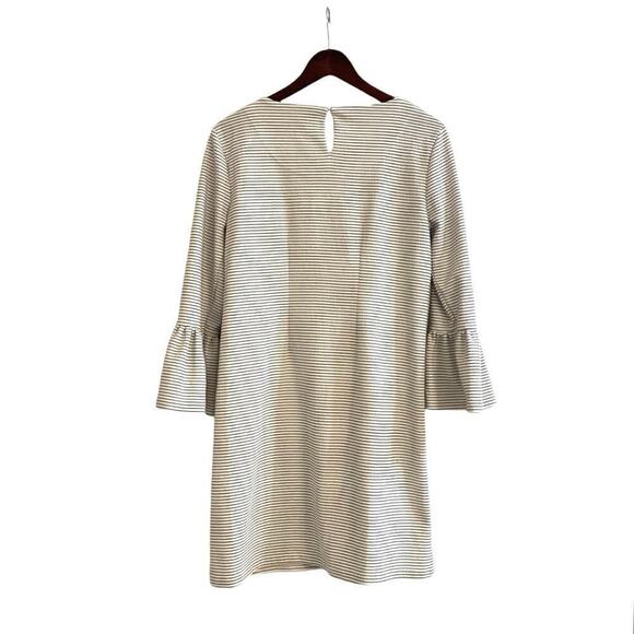 J. Crew Women's Size Small Black and Cream Striped Ruffle-Sleeve Dress - Picture 3 of 6